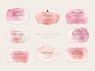 Set of Vintage Banner or label Design Background. Minimalistic Watercolor Painting Artwork. Hand drawn stain brush watercolor.