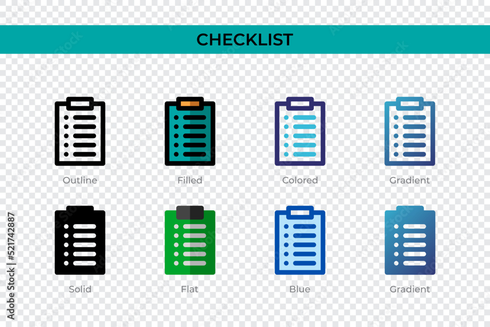 Poster checklist icon in different style. checklist vector icons designed in outline, solid, colored, fille