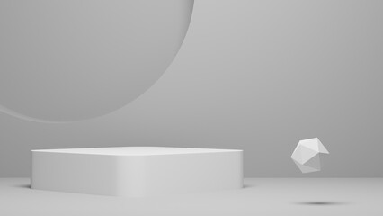 minimal white pedestal or podium for product showcase, monochrome empty stand for display, 3D Rendering