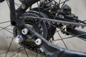 Fototapeta premium Black Internal gear hub with built-drive system for bicycle in close up.
