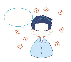 シャツを着た男の子が朗らかな顔で何かを言っているイラスト