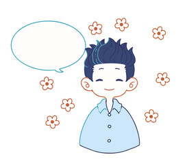シャツを着た男の子が朗らかな顔で何かを言っているイラスト