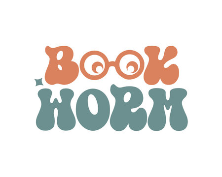 Book worm Retro funny Reading wavy 3D typography Sublimation vector EPS on white background