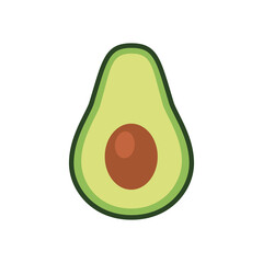 Cut in half avocado with pit vector isolated on white background. Organic, vegan, eco, healthy food, raw product, breakfast - minimalistic vector illustration.