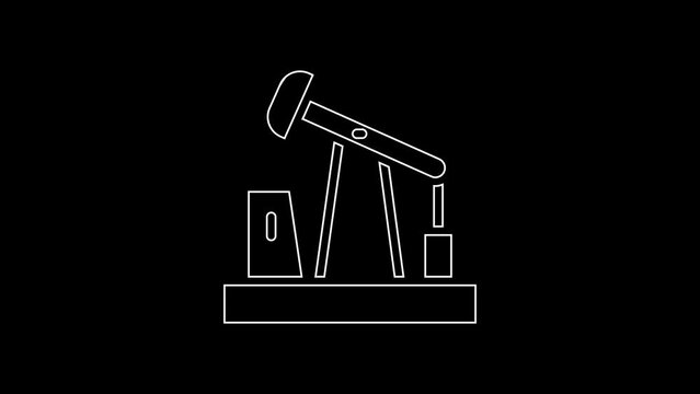 White Line Oil Pump Or Pump Jack Icon Isolated On Black Background. Oil Rig. 4K Video Motion Graphic Animation