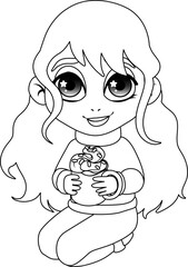 Coloring pages for kids. Design for children's colouring book. Cartoon girl