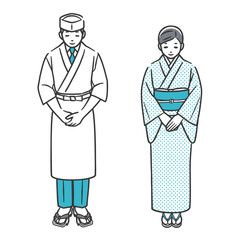 お辞儀をする和食店の店員