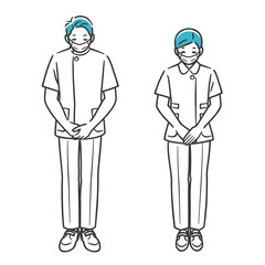 お辞儀をする福祉・医療従事者（マスク姿）