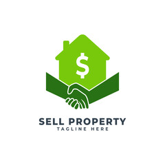 Handshake Logo Design and House Icon with Dollar Sticker for Property Buying and Selling Business Symbol