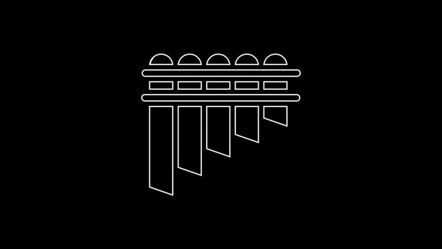 White line Pan flute icon isolated on black background. Traditional peruvian musical instrument. Zampona. Folk instrument from Peru, Bolivia and Mexico. 4K Video motion graphic animation