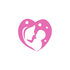 Mother and child symbol. Mother's love. The mother holds the baby in the shape of a heart. Happy mother's day vector illustration