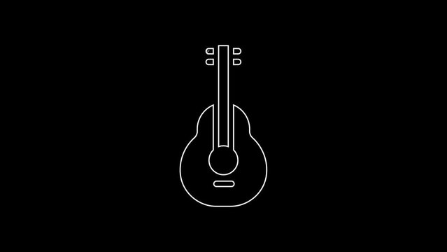 White line Mexican guitar icon isolated on black background. Acoustic guitar. String musical instrument. 4K Video motion graphic animation