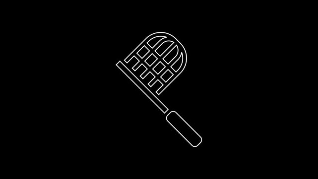 White line Butterfly net icon isolated on black background. 4K Video motion graphic animation