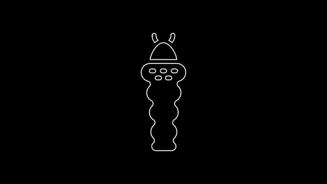 White line Larva insect icon isolated on black background. 4K Video motion graphic animation