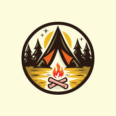 Premium Camping outdoor circle emblem badge vector illustration isolated