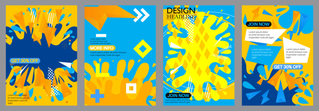 Blue Yellow Poster Collection. Design with dynamic shapes. Banner template, Social media post for invitation, awards, magazine cover, brochure, flyer or website.