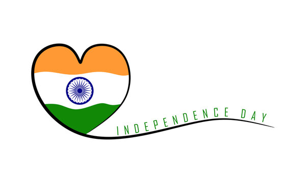 Indian flag in the shape of a heart. India independence day design. 15 August 1947