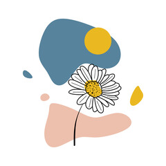 Bohemian Linear Chamomile flower. Modern Style Art. Chamomile Hand drawn in boho style. flower line icon isolated on white background.