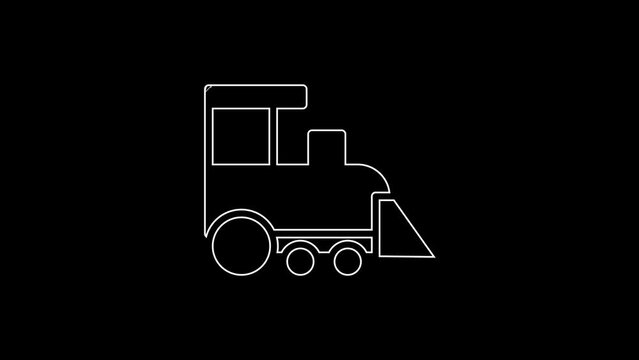 White line Toy train icon isolated on black background. 4K Video motion graphic animation