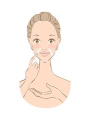 丁寧なスキンケアをする美しい女性　ほうれい線
