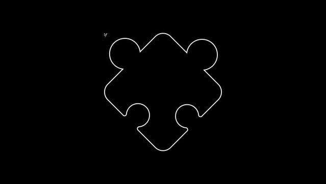 White line Puzzle pieces toy icon isolated on black background. 4K Video motion graphic animation