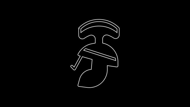 White line Roman army helmet icon isolated on black background. 4K Video motion graphic animation
