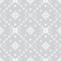 Naklejka na ściany i meble White on gray ethnic embroidery seamless pattern background vector illustration