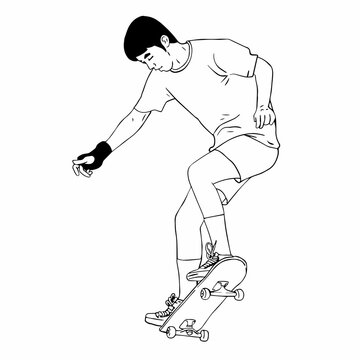 Cartoon teenager playing skateboard fun