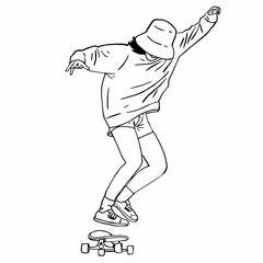  Cartoon teenage girls play skateboards having fun