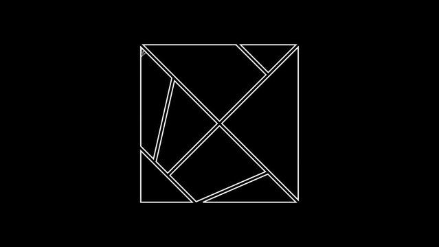 White line Rubik cube icon isolated on black background. Mechanical puzzle toy. Rubik's cube 3d combination puzzle. 4K Video motion graphic animation