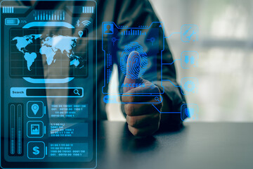 Virtual Business Intelligence Analyst Big data Graphs Charts.Automation RPA innovative technology concept business process on virtual screen