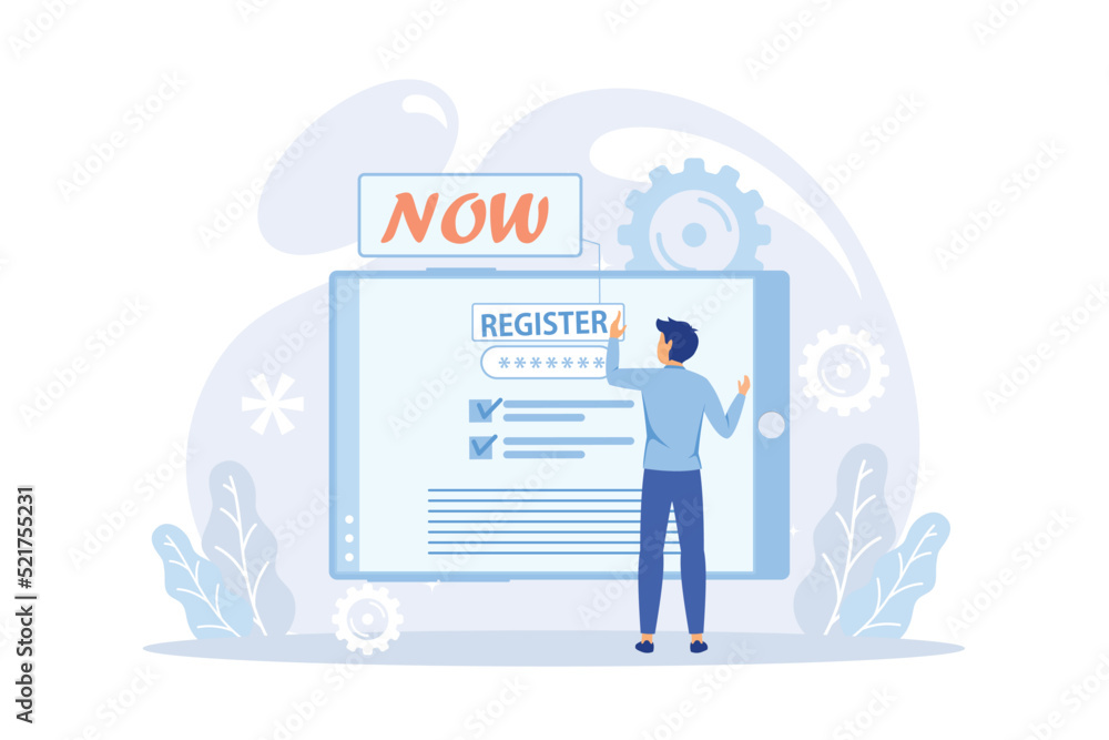 Poster people register online. registration or sign up user interface. users use secure login and password.