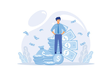 Money investing, financiers analyzing stock market profit. Portfolio income, capital gains income, royalties from investments concept.