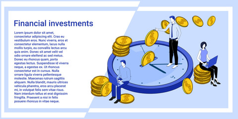 Financial investments.People invest money in new business projects, business activity and time are money.An illustration in the style of the landing page is blue.