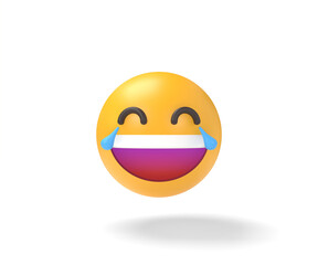 Obraz premium Laughing emoji icons on yellow background, 3d illustration