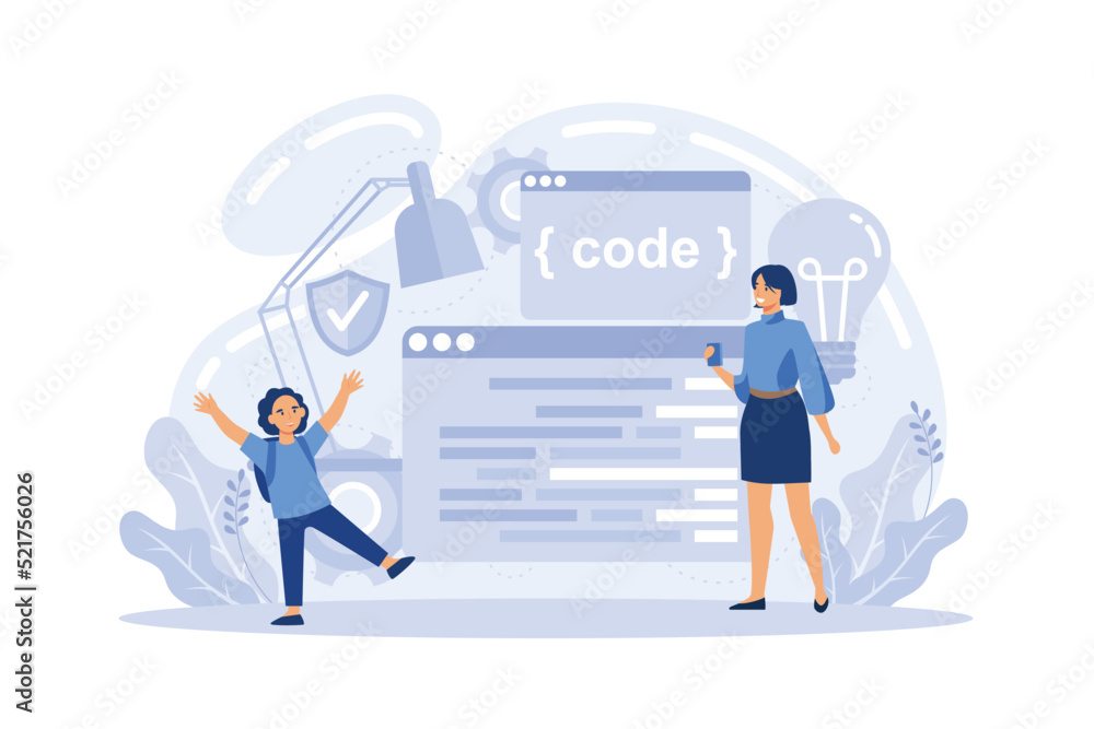 Poster it education. student write software and create code for computer. digital technology for website, i