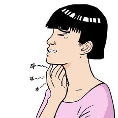  Cartoon women are sore throat because of irritation and inflammation