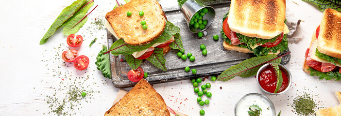 Various of club sandwiches.