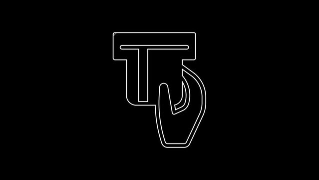 White line Credit card inserted in card reader icon isolated on black background. ATM cash machine. 4K Video motion graphic animation