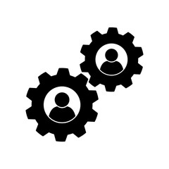 gear icon and users, interaction between people