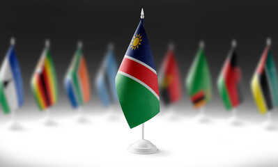 The national flag of the Namibia on the background of flags of other countries