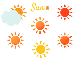 Fototapeta premium カラフルで可愛い太陽のアイコンイラストセット
