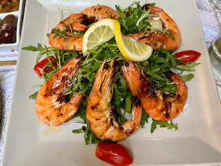 prawns fried shrimp spices delicious vegetarian portion on the table for healthy meal snack outdoor top view copy space for text food background rustic image pescetarian