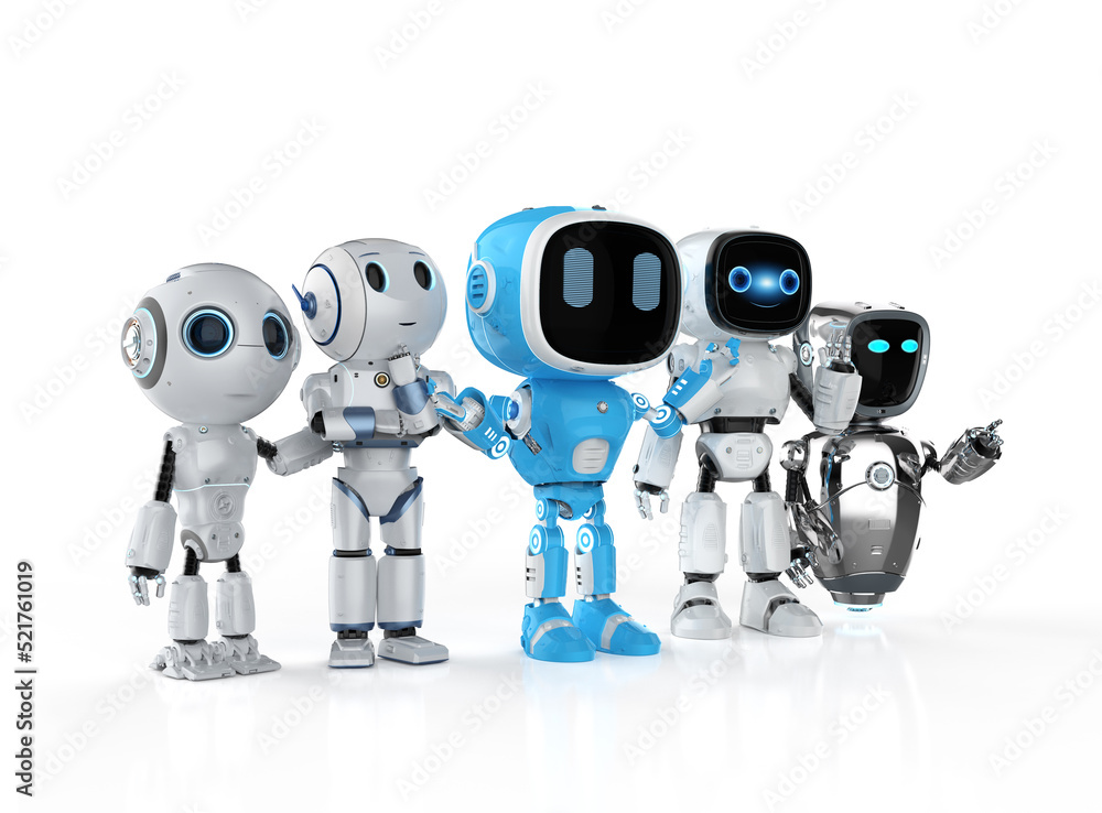 Poster group of robotic assistants or artificial intelligence robots
