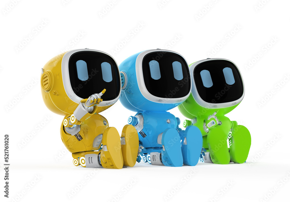Poster group of robotic assistants or artificial intelligence robots