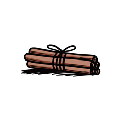 Hand drawn cinnamon stick roll. Sketch doodle style. Cinnamon isolated vector illustration.