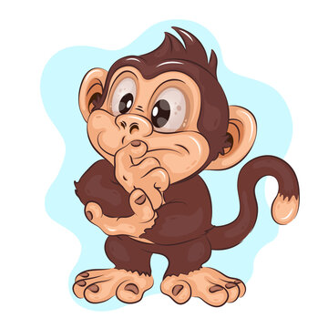 Cartoon Thinking Monkey. Cute illustration of a thinking monkey. Cartoon mascot. Positive and unique design. 