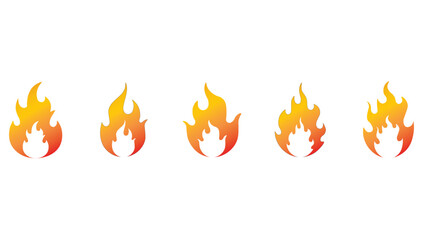 Flame icons set. Vector cartoon set of fire flames. Collection of burning campfires isolated on white background.