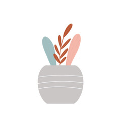 Minimalist Houseplant Illustration: Gray Pot with Pastel and Terracotta Leaves