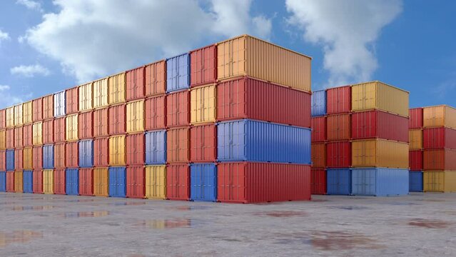 3d rendering heap of containers at container port 4k footage